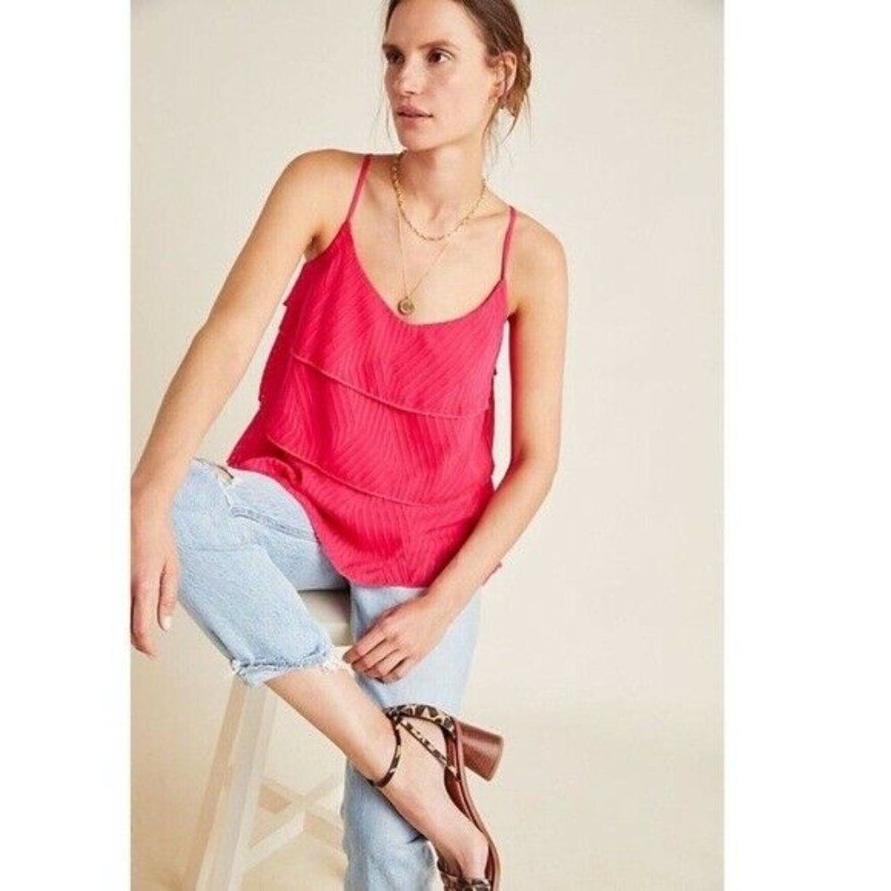 ANTHROPOLOGIE Ameline Tiered Cami XS Pink Spaghett